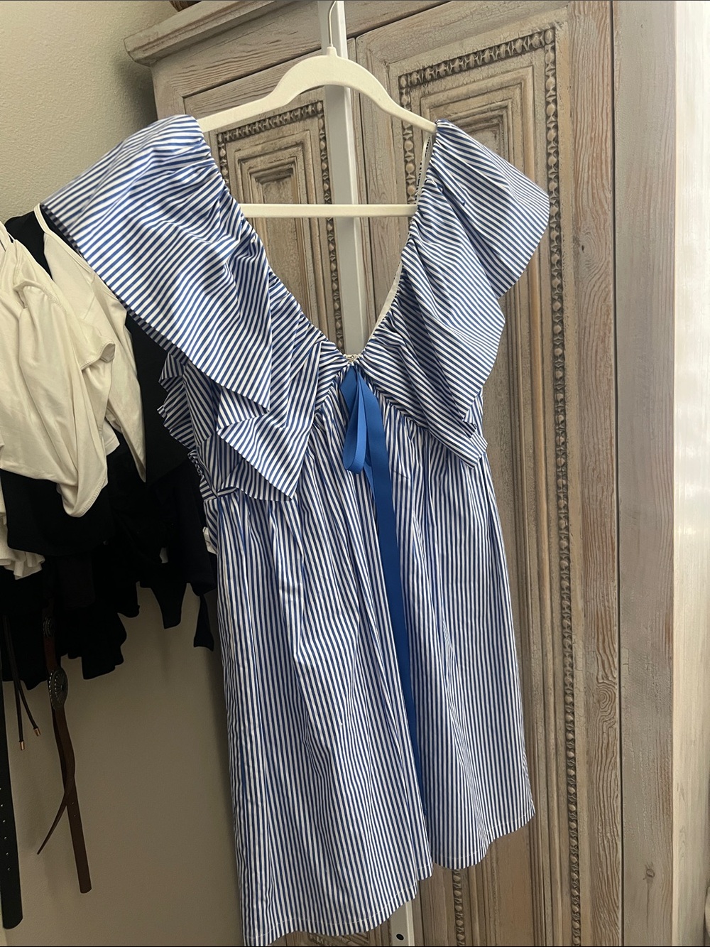 Sugarlips Blue and White Striped Ruffle Mini Dress
